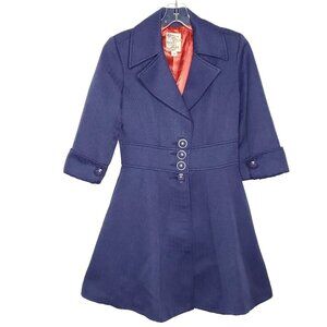 Anthropologie Tulle Coat S Bluel Half Sleeve Fit Flare Herringbone V Neck Collar